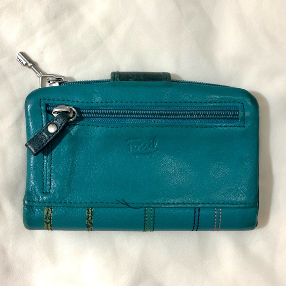 Fossil Leather Wallet - Blue with Birds and Key - Picture 2 of 8